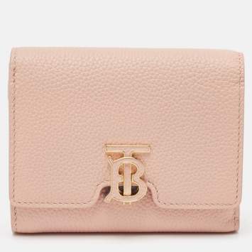 Pre Owned Burberry Pink Leather TB Trifold Wallet