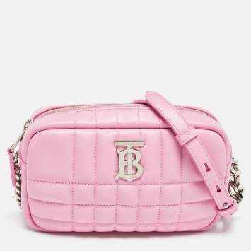 Pre Owned Burberry Pink Quilted Leather Mini Lola Camera Bag