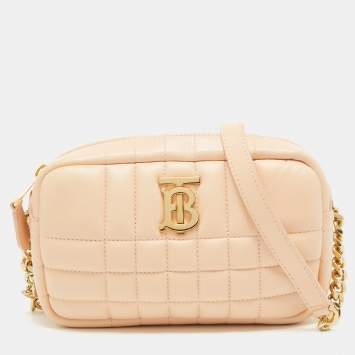 Pre Owned Burberry Peach Pink Quilted Leather Mini Lola Camera Bag