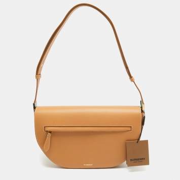 Pre Owned Burberry Warm Sand Leather Medium Olympia Shoulder Bag
