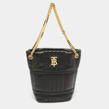 Pre Owned Burberry Black Quilted Check Leather Small Lola Bucket Bag