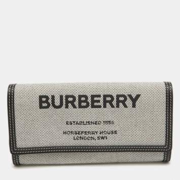 Pre Owned Burberry Black/White Canvas and Leather Halton Continental Wallet