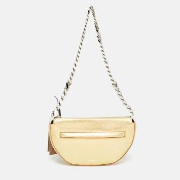 Pre Owned Burberry Gold Leather Mini Olympia Zip Chain Bag
