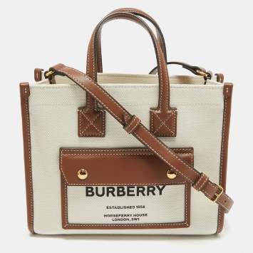 Pre Owned Burberry Brown/Beige Canvas Mini Freya Tote