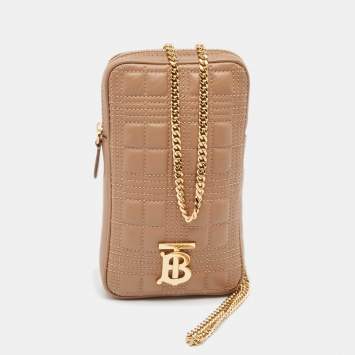 Pre Owned Burberry Camel Quilted Check Leather Mini Vertical Lola Crossbody Bag