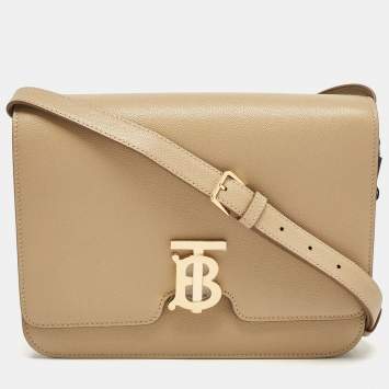 Pre Owned Burberry Archive Beige Leather Medium TB Shoulder Bag