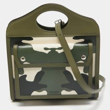 Pre Owned Burberry Green Camo Print Coated Canvas and Leather  Mini Pocket Bag