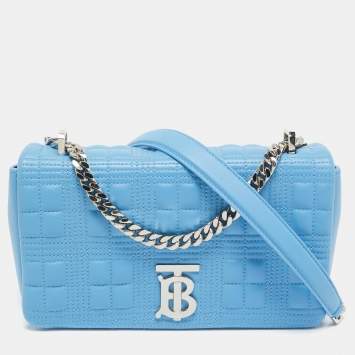 Pre Owned Burberry Sky Blue Quilted Leather Small Lola Chain Shoulder Bag
