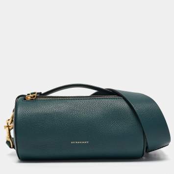 Pre Owned Burberry Teal Green Leather Barrel Bag
