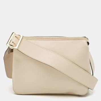 Pre Owned Burberry Cream/Beige Leather and House Check Canvas Helmsley Crossbody Bag
