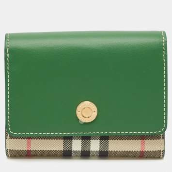 Burberry Green/Beige Housecheck Coated Canvas and Leather Lancaster Compact Wallet