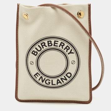 Burberry Brown/Off White Logo Canvas and Leather Micro Crossbody Bag