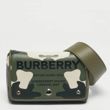 Pre Owned Burberry Green Camo Print Coated Canvas and Leather Hackberry Crossbody Bag