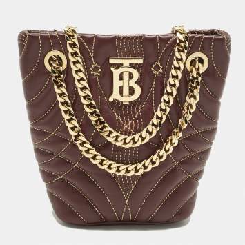 Pre Owned Burberry Dark Maroon Quilted Leather Mini Lola Bucket Bag