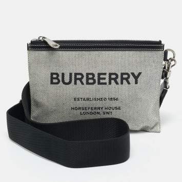 Pre Owned Burberry Grey/Black Canvas and Leather Callum Crossbody Bag
