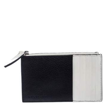 Pre Owned Burberry Black/White Leather Alwyn Zip Card Holder