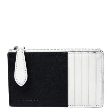 Pre Owned Burberry Black/White Leather Alwyn Zip Card Holder