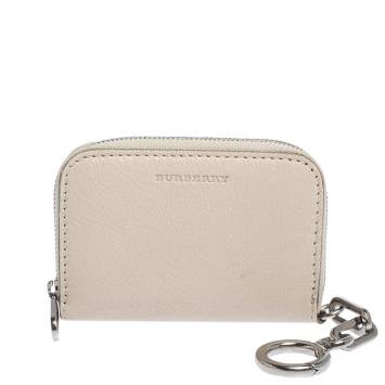 Pre Owned Burberry Beige Leather Zip Around Wallet