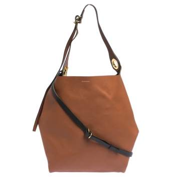 Pre Owned Burberry Tan Leather Medium Grommet Hobo