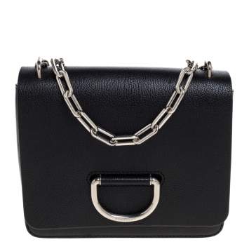 Pre Owned Burberry Black Leather D-Ring Shoulder Bag