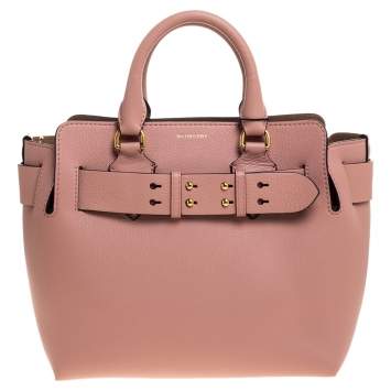 Pre Owned Burberry Ash Rose Pink Leather Small Belt Tote