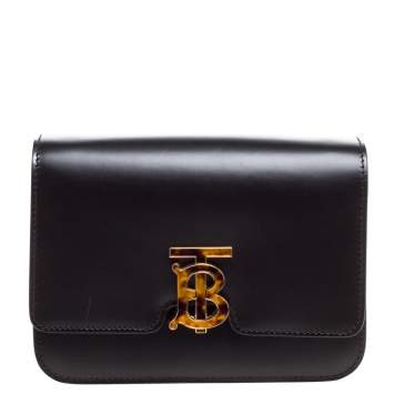Pre Owned Burberry Black Leather TB Shoulder Bag