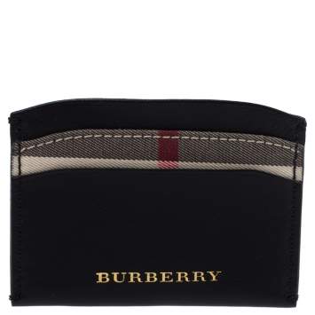 Pre Owned Burberry Black Haymarket Leather Izzy Card Holder