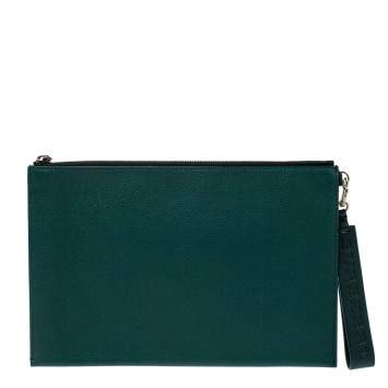 Pre Owned Burberry Dark Green Leather Edin Wristlet Clutch