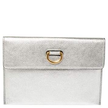 Pre Owned Burberry Metallic Silver Leather Patton Clutch