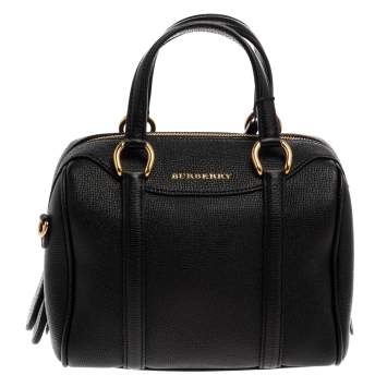 Pre Owned Burberry Black Textured Leather Small Boston Bag