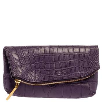 Pre Owned Burberry Indigo Alligator Kendal Fold Over Clutch