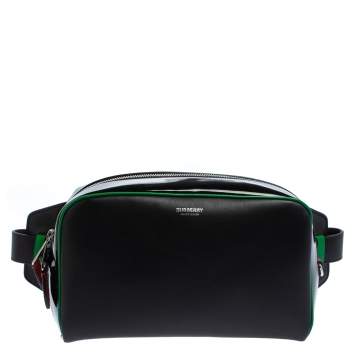 Pre Owned Burberry Black Leather and Patent Leather Cube Bumbag