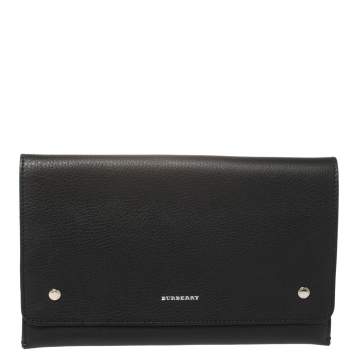 Pre Owned Burberry Black Grained Leather Pearson Clutch