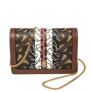 Pre Owned Burberry Brown TB-Print Coated Canvas and Leather Crossbody Bag