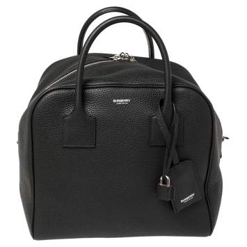 Pre Owned Burberry Black Leather Medium Cube Duffle Bag
