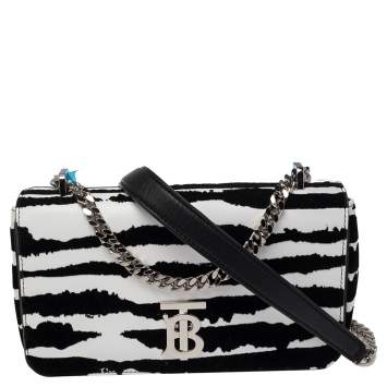 Pre Owned Burberry Zebra Print Velvet and Leather Lola Crossbody Bag