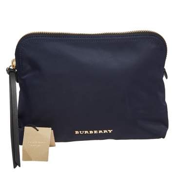 Pre Owned Burberry Navy Blue Nylon Small Pouch