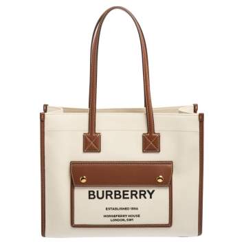 Pre Owned Burberry Beige/Brown Canvas And Leather Small Freya Tote