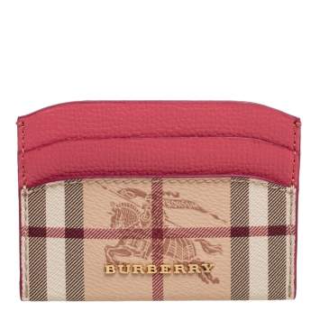 Pre Owned Burberry Pink/Beige Haymarket Check Coated Canvas and Leather Izzy Card Holder