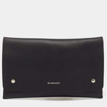Pre Owned Burberry Black Grained Leather Pearson Clutch