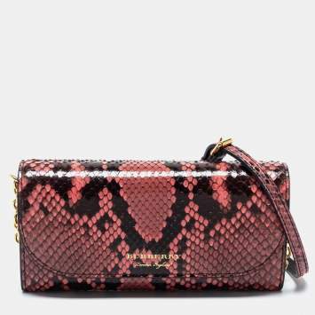 Pre Owned Burberry Pink/Black Python Henley Wallet On Chain 
