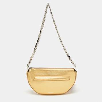 Pre Owned Burberry Metallic Gold Leather Mini Olympia Zip Chain Bag