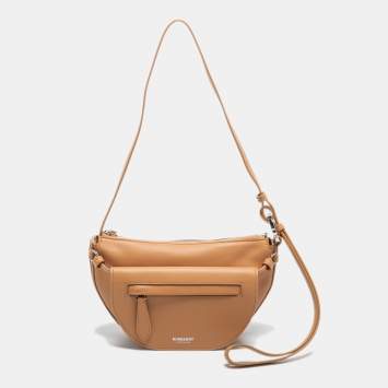 Pre Owned Burberry Warm Sand Leather Mini Double Olympia Bag