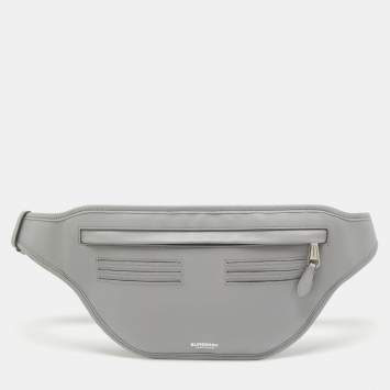 Pre Owned Burberry Grey Leather Brummell Belt Bag