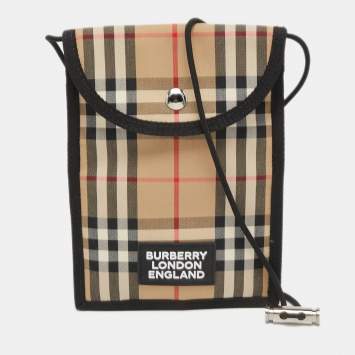 Pre Owned Burberry Beige/Black Vintage Check Phone Crossbody Bag