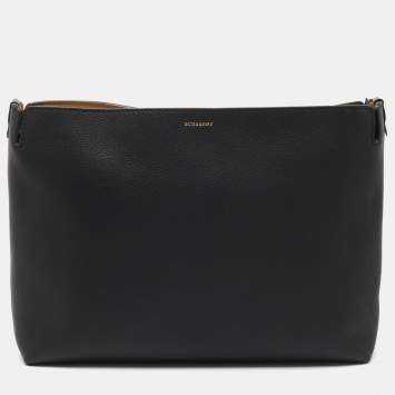 Pre Owned Burberry Black/Green Leather Large Zip Clutch