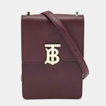 Pre Owned Burberry Burgundy Leather Robin Crossbody Bag