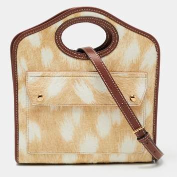 Pre Owned Burberry Beige/Brown Calfhair and Leather Mini Pocket Tote