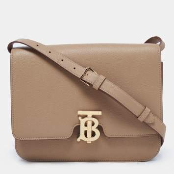 Pre Owned Burberry Beige Grain Leather Medium TB Shoulder Bag