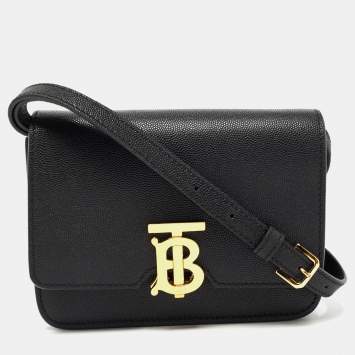 Pre Owned Burberry Black Leather Mini TB Shoulder Bag